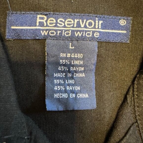 Linen Blend Men's Black Short Sleeve Button Front Shirt Sz Large - Picture 6 of 9